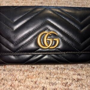 Gucci Black Quilted Leather Wallet with Gold Logo